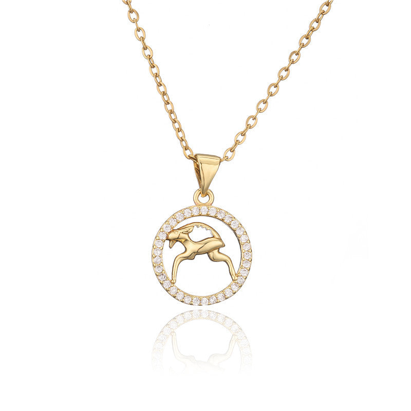 Golden Zodiac Pendant Necklace Female