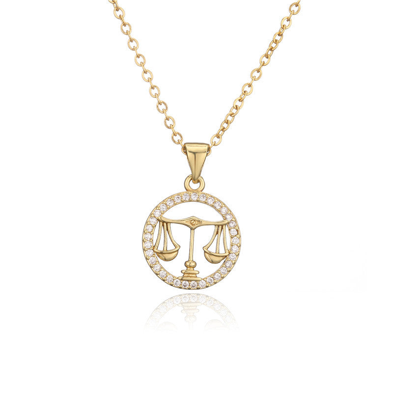 Golden Zodiac Pendant Necklace Female