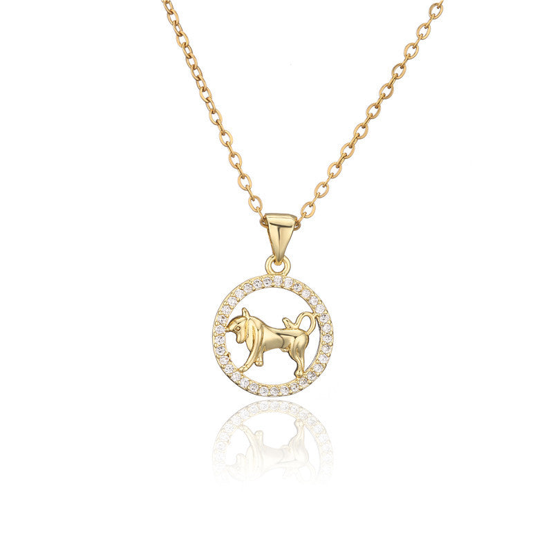 Golden Zodiac Pendant Necklace Female