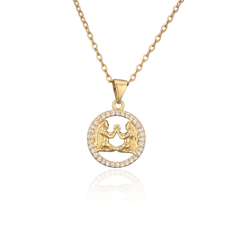 Golden Zodiac Pendant Necklace Female