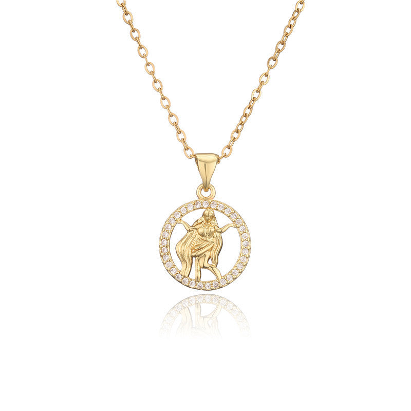 Golden Zodiac Pendant Necklace Female