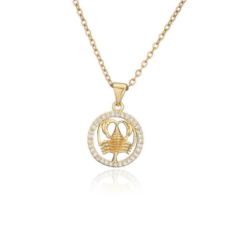 Golden Zodiac Pendant Necklace Female