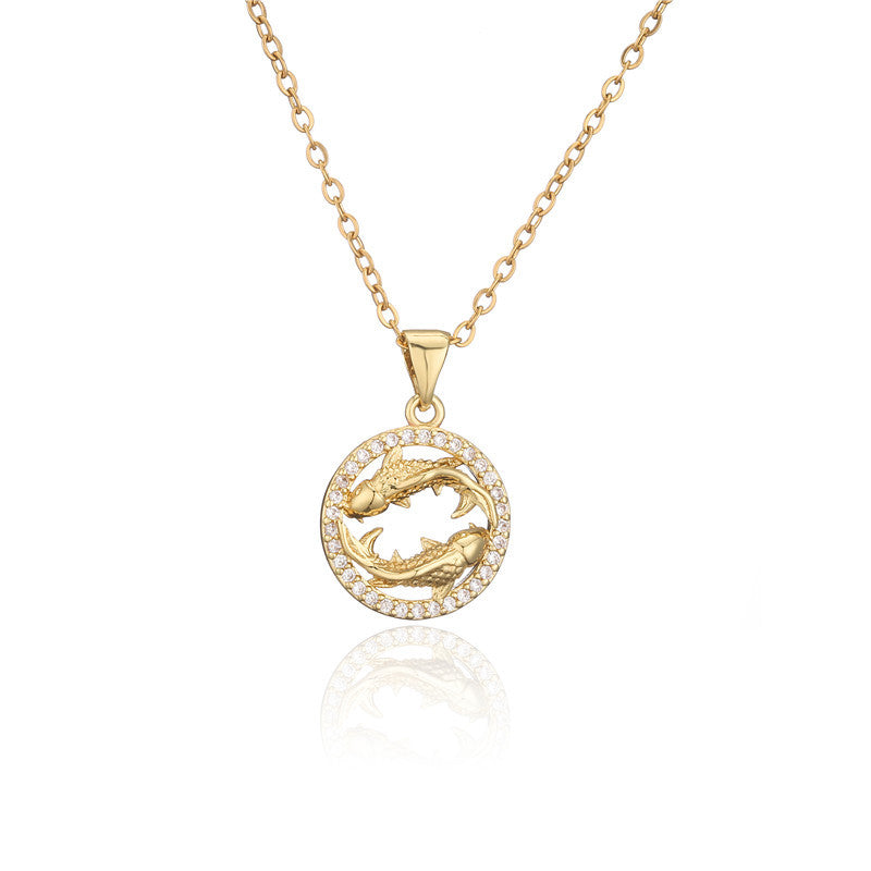 Golden Zodiac Pendant Necklace Female