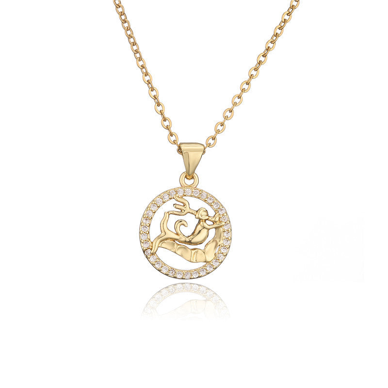 Golden Zodiac Pendant Necklace Female