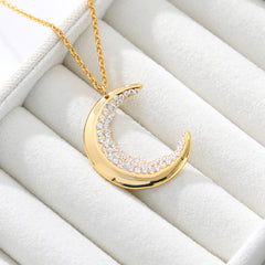 Chic Crescent Moon Necklaces For Women Accessories Stainless Steel Chain Sparkling Zircon Pendants Choker Modern Female Jewelry