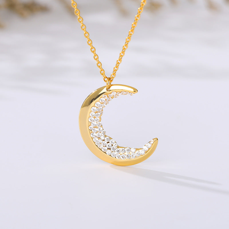 Chic Crescent Moon Necklaces For Women Accessories Stainless Steel Chain Sparkling Zircon Pendants Choker Modern Female Jewelry