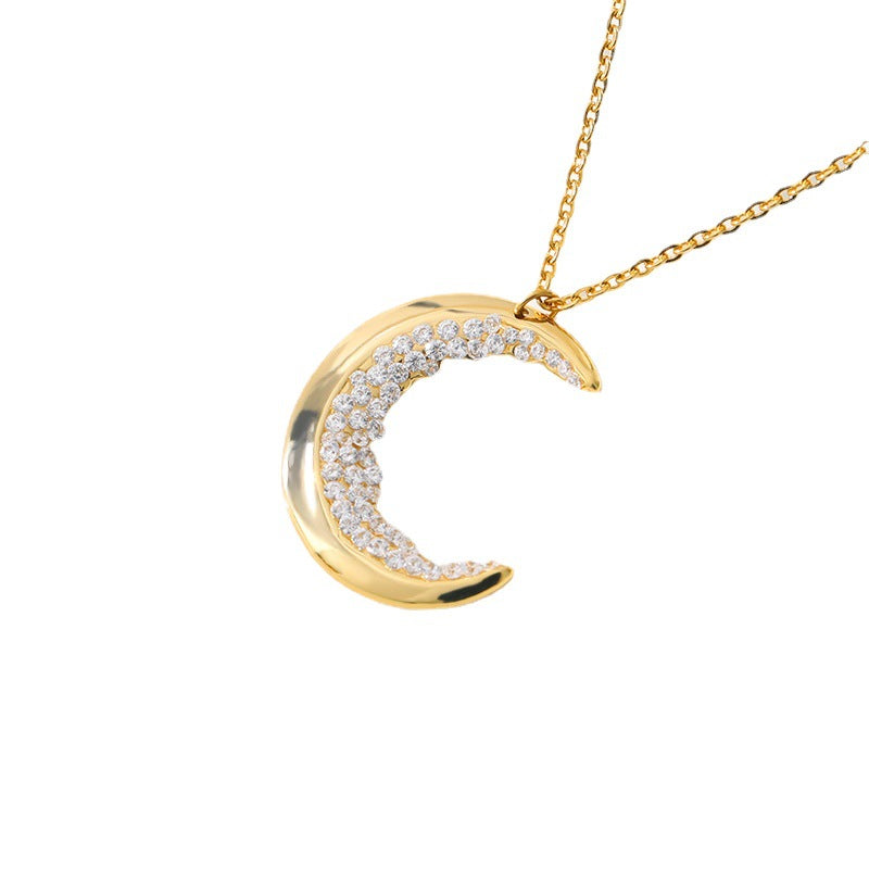 Chic Crescent Moon Necklaces For Women Accessories Stainless Steel Chain Sparkling Zircon Pendants Choker Modern Female Jewelry