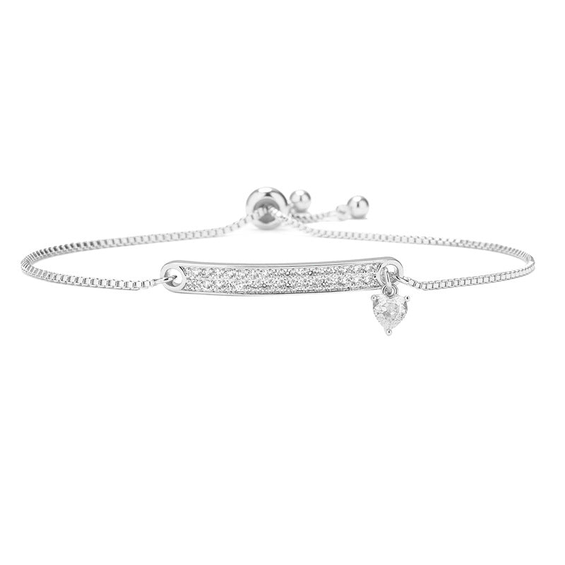 Women's Fashion Micro Inlay Zircon Double Row Curved Heart Pendant Bracelet