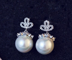 Pure silver pearl earrings, female Zircon Earrings