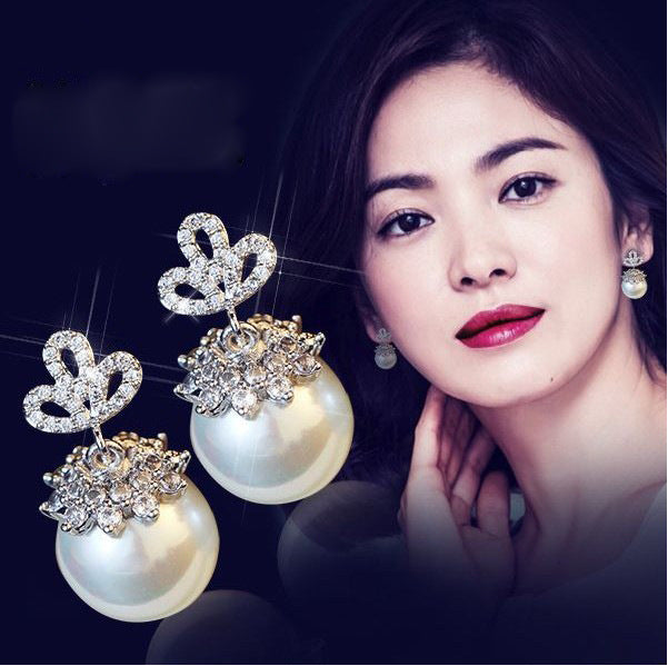 Pure silver pearl earrings, female Zircon Earrings