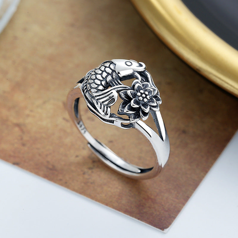 Women's Fashion Vintage Lotus Koi Ring