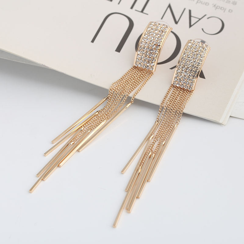 Long crystal earrings tassel earrings