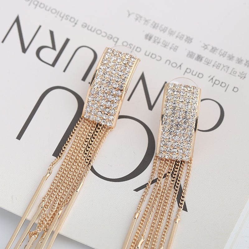 Long crystal earrings tassel earrings