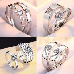 Silver Plated Couple Rings A Pair Of European And American Diamond Rings