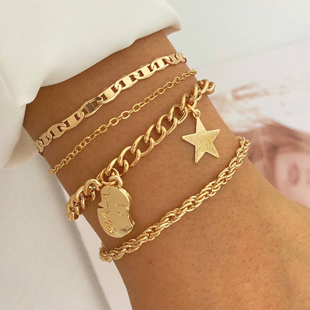 Retro Five-pointed Star Bracelet Four-piece Set