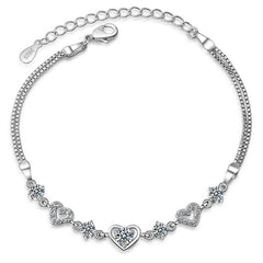 Heart Shaped Love Bracelet Diamond Double Heart Bracelet