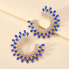 Exaggerated C- Shaped Alloy Inlaid Color Crystal Earrings