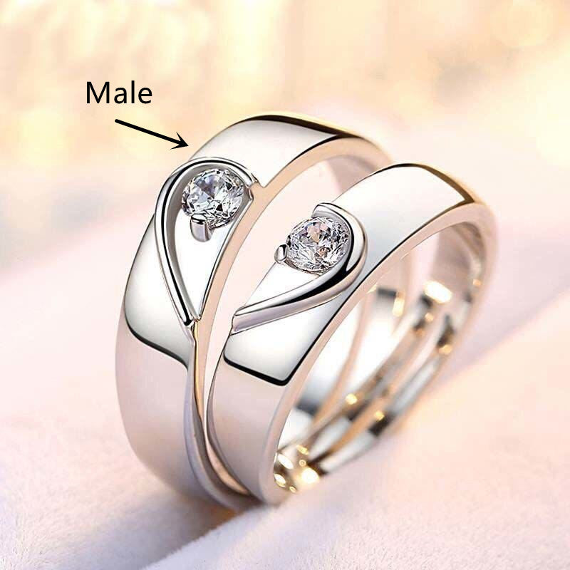 Silver Plated Couple Rings A Pair Of European And American Diamond Rings